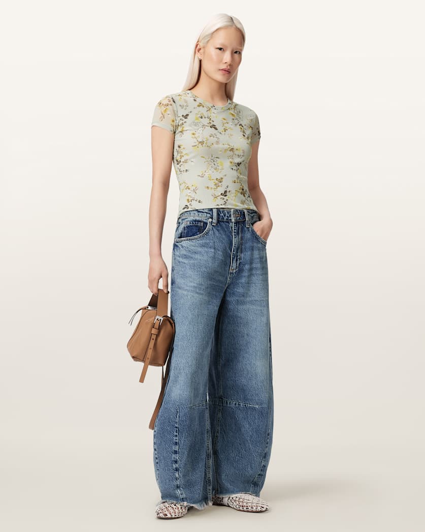 Ellie Mesh Floral Print Slim T-Shirt
