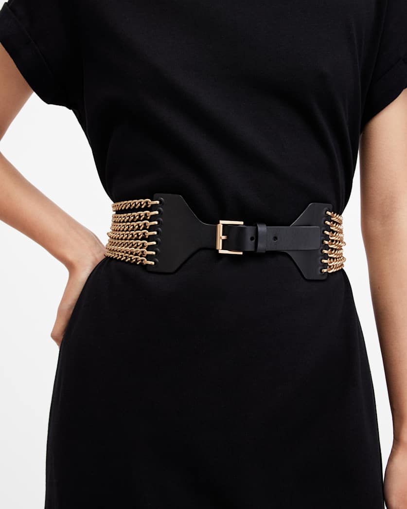 Zora Wide Leather Chain Belt