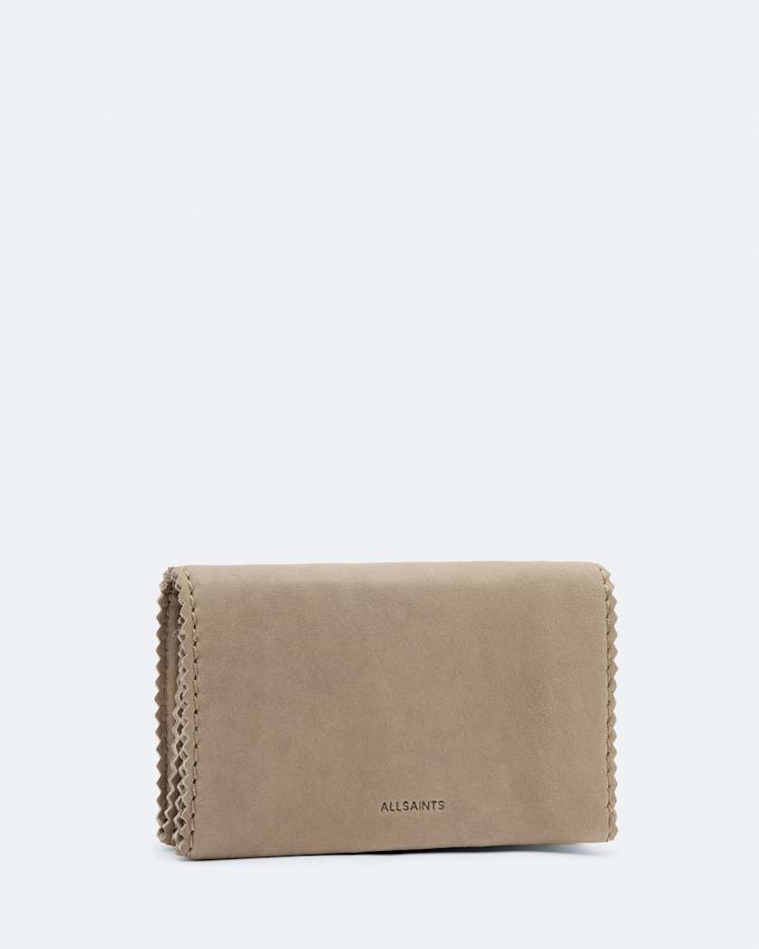 Pinked edge leather bi fold wallet