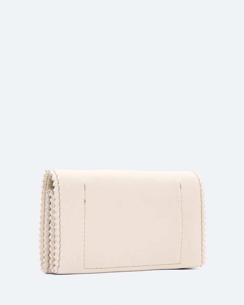 Pinked edge leather bi fold wallet