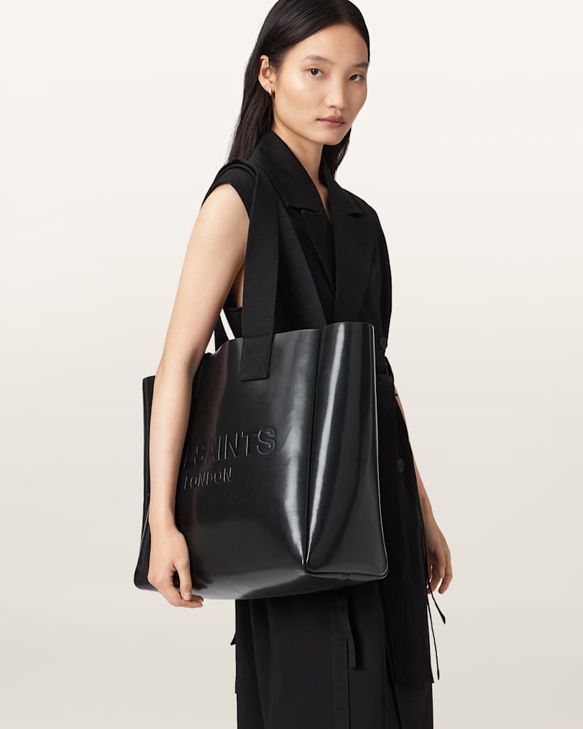 Izzy Embossed Logo Leather Tote Bag