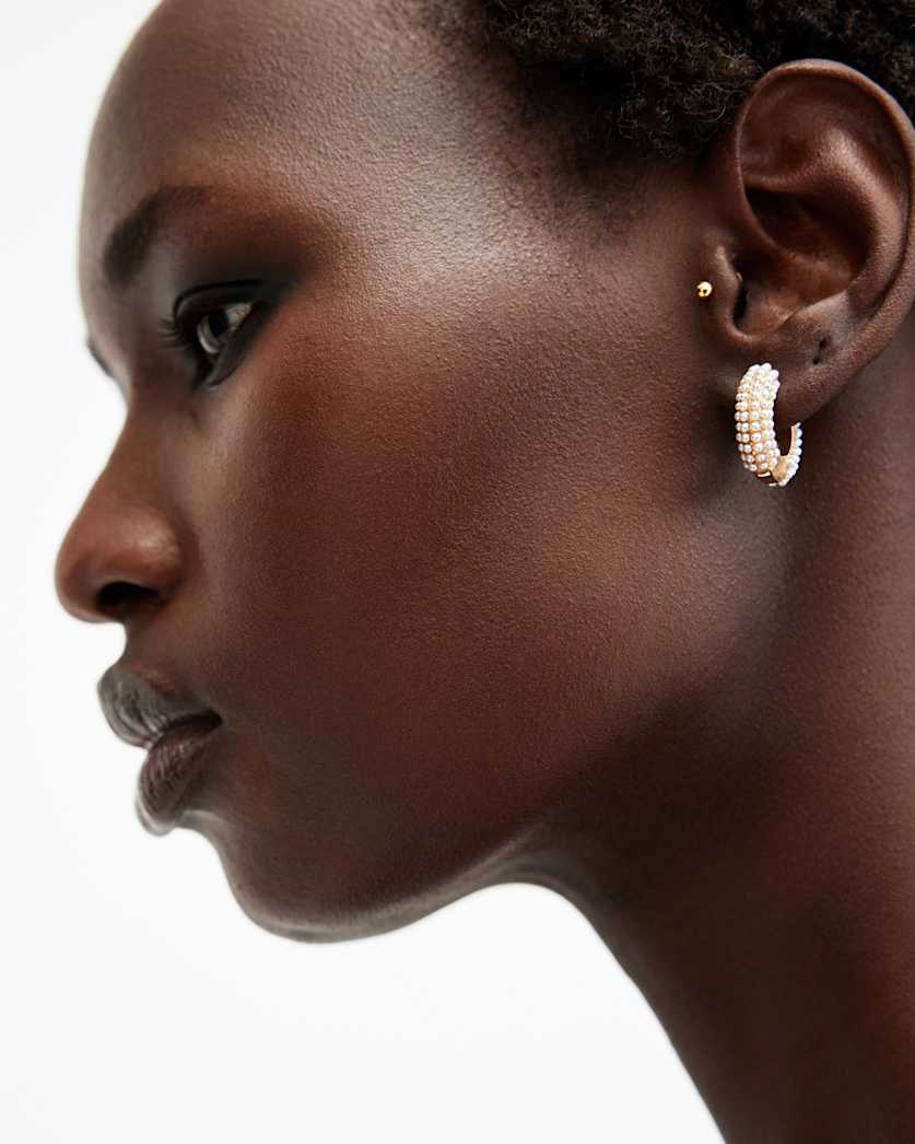 Pearl Beaded Chunky Hoop Earrings