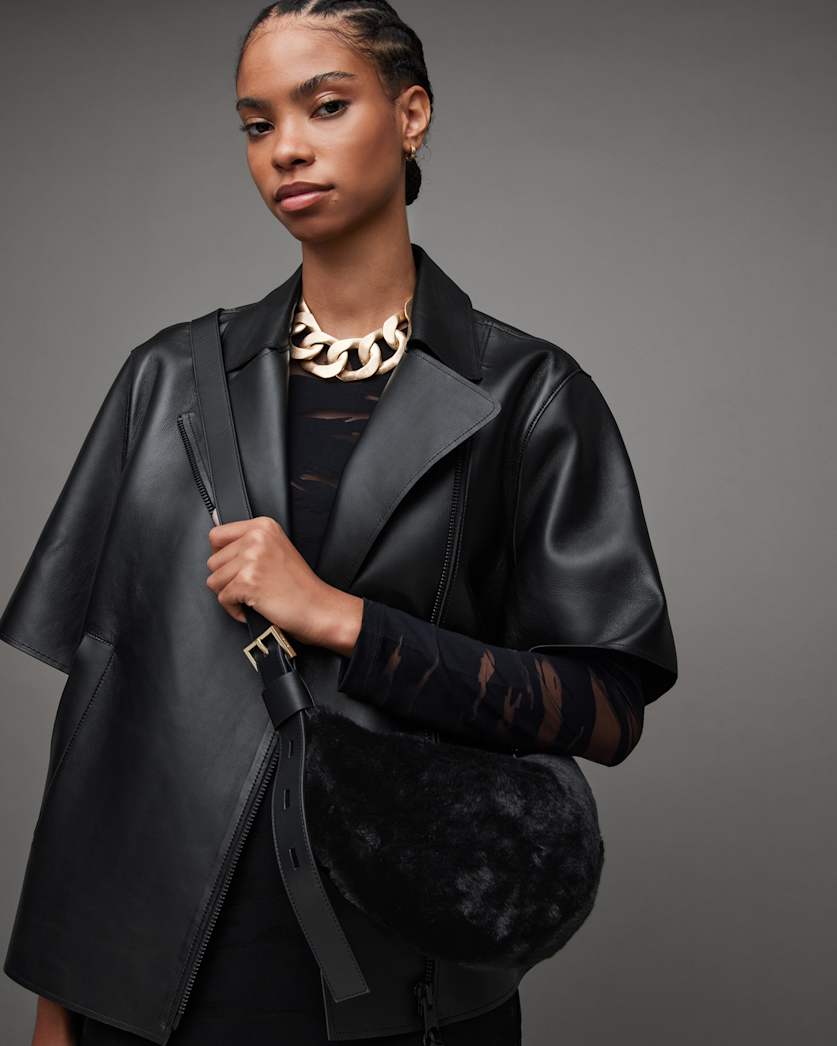 Half Moon Shearling Crossbody Bag