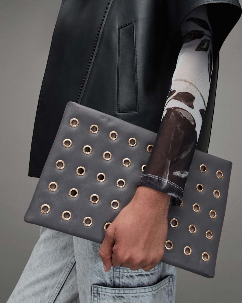 Bettina Eyelet Leather Clutch Bag