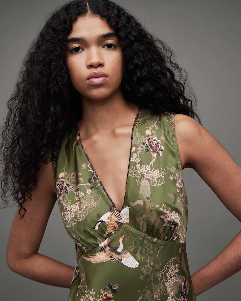 Karla Peggy Floral Silk Blend Maxi Dress KHAKI GREEN | ALLSAINTS