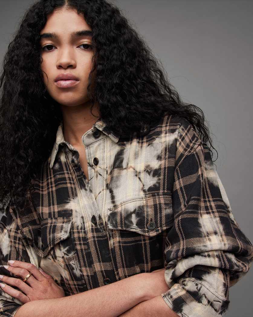 Lily Bleach Dyed Check Mini Shirt Dress