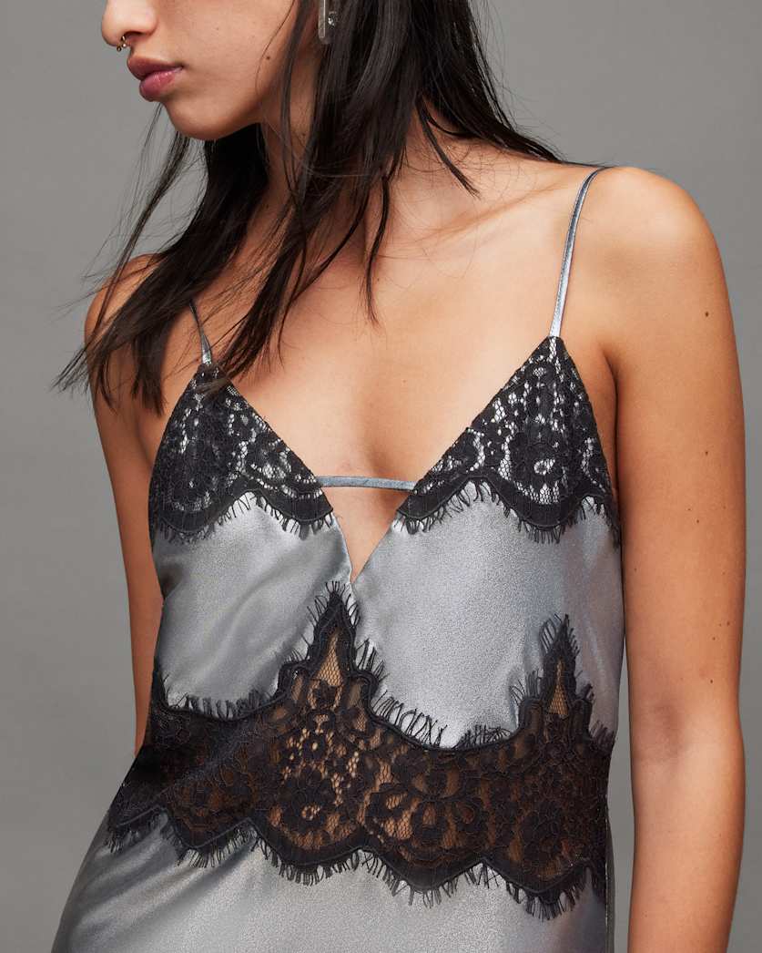 Ophelia Metallic Lace Trim Maxi Dress