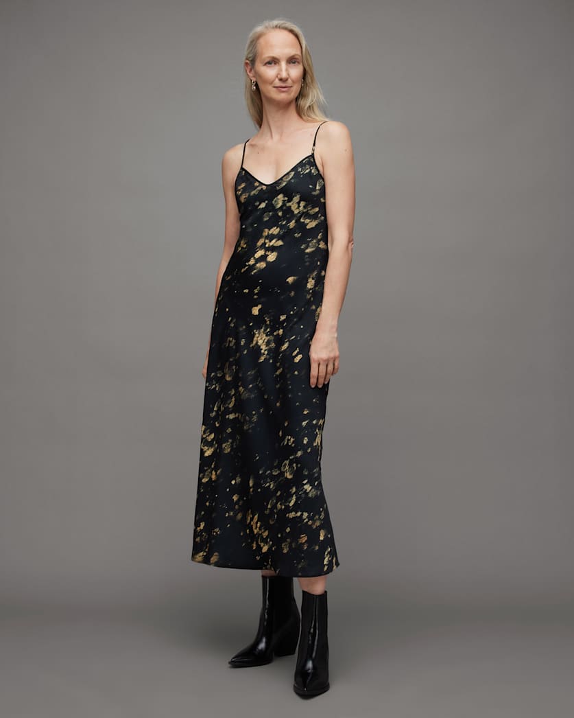 Bryony Gold Print Ronnie Midi Slip Dress