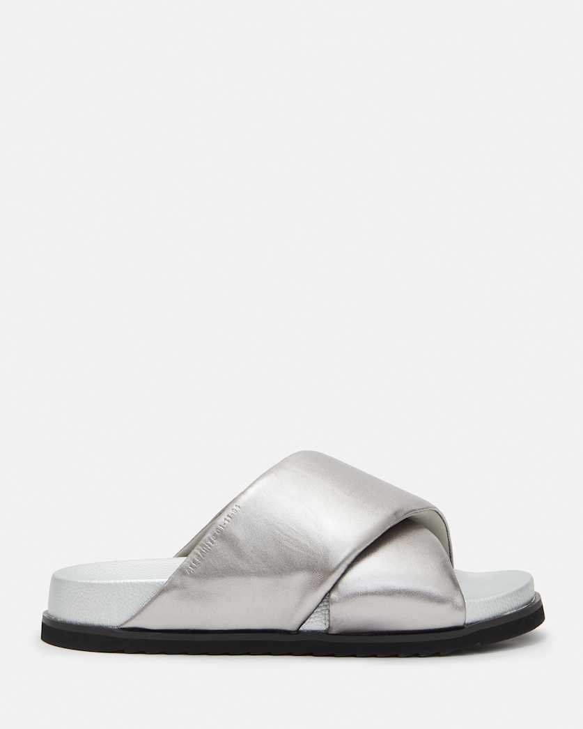 Saki Metallic Leather Crossover Sandals