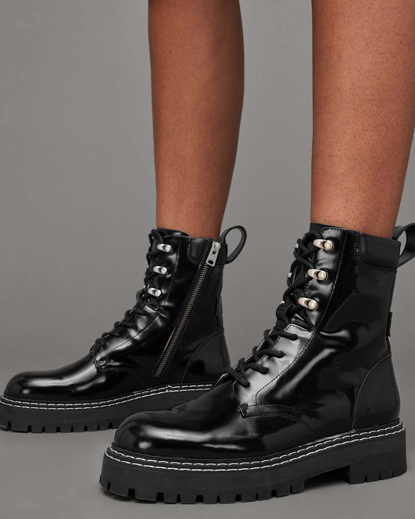 Heidi Shiny Leather Lace Up Boots