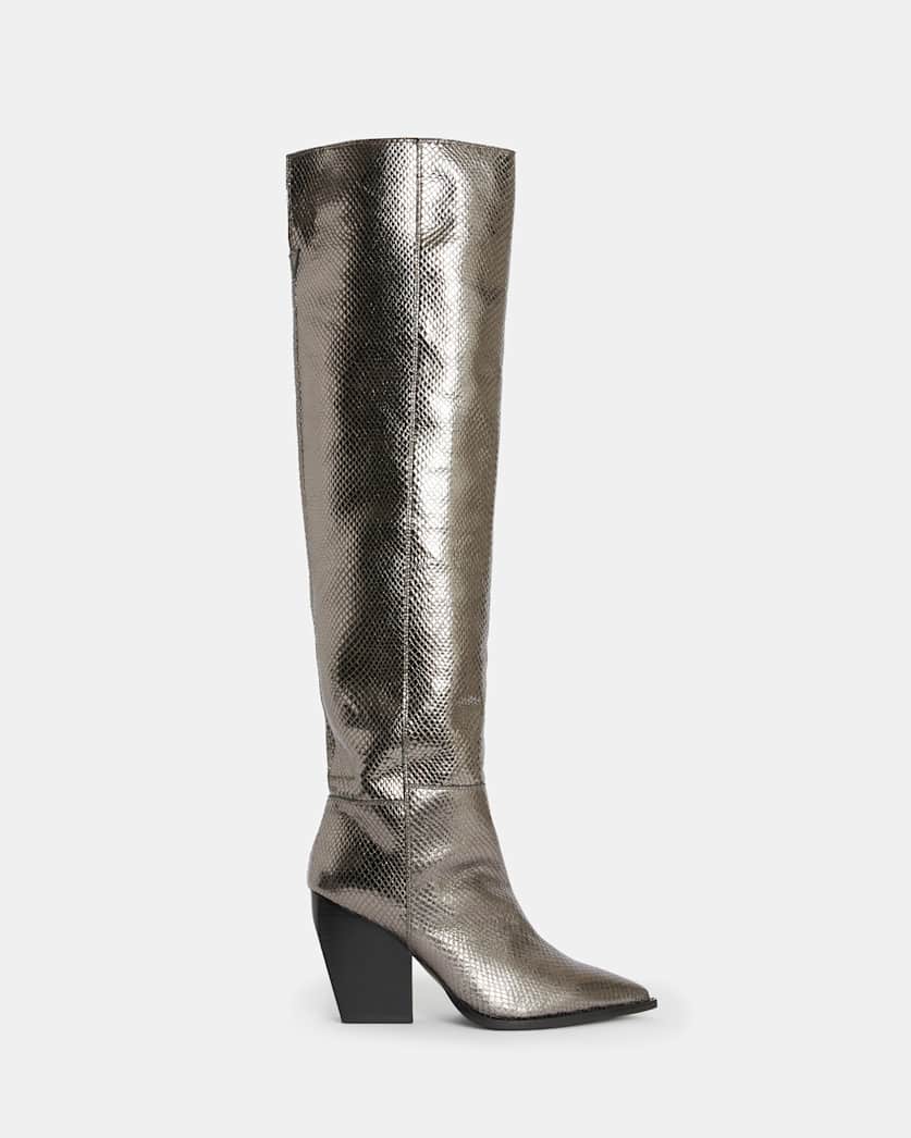 Reina Snake Print Metallic Leather Boots