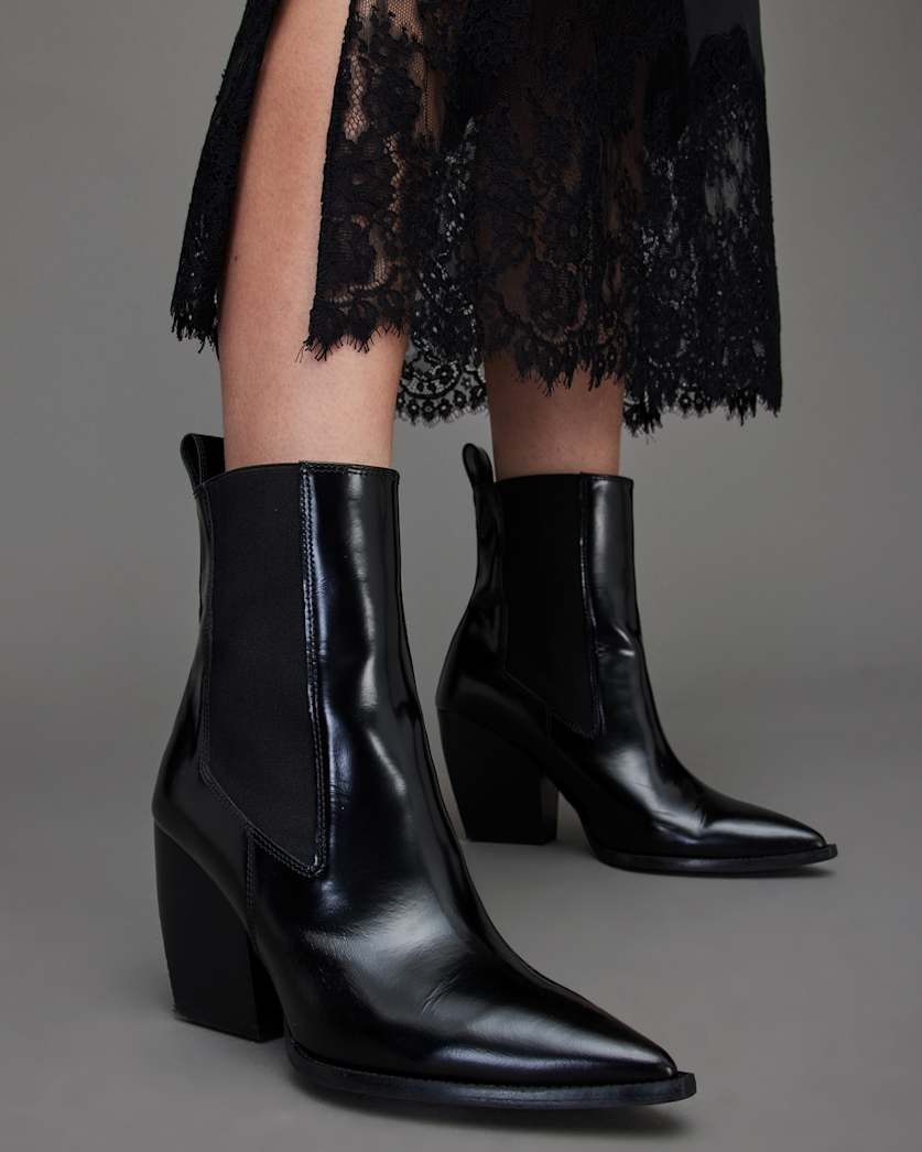 Ria Pointed Leather Heeled Boots