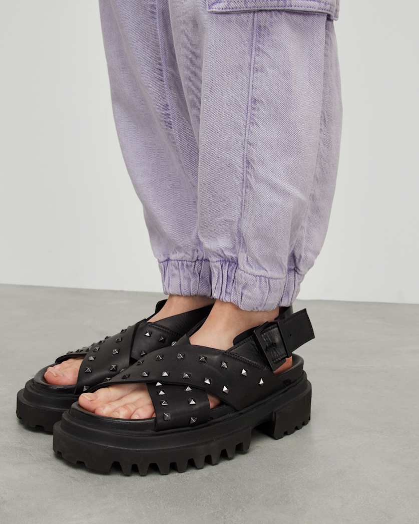 Cosmo Leather Studded Crossover Sandals