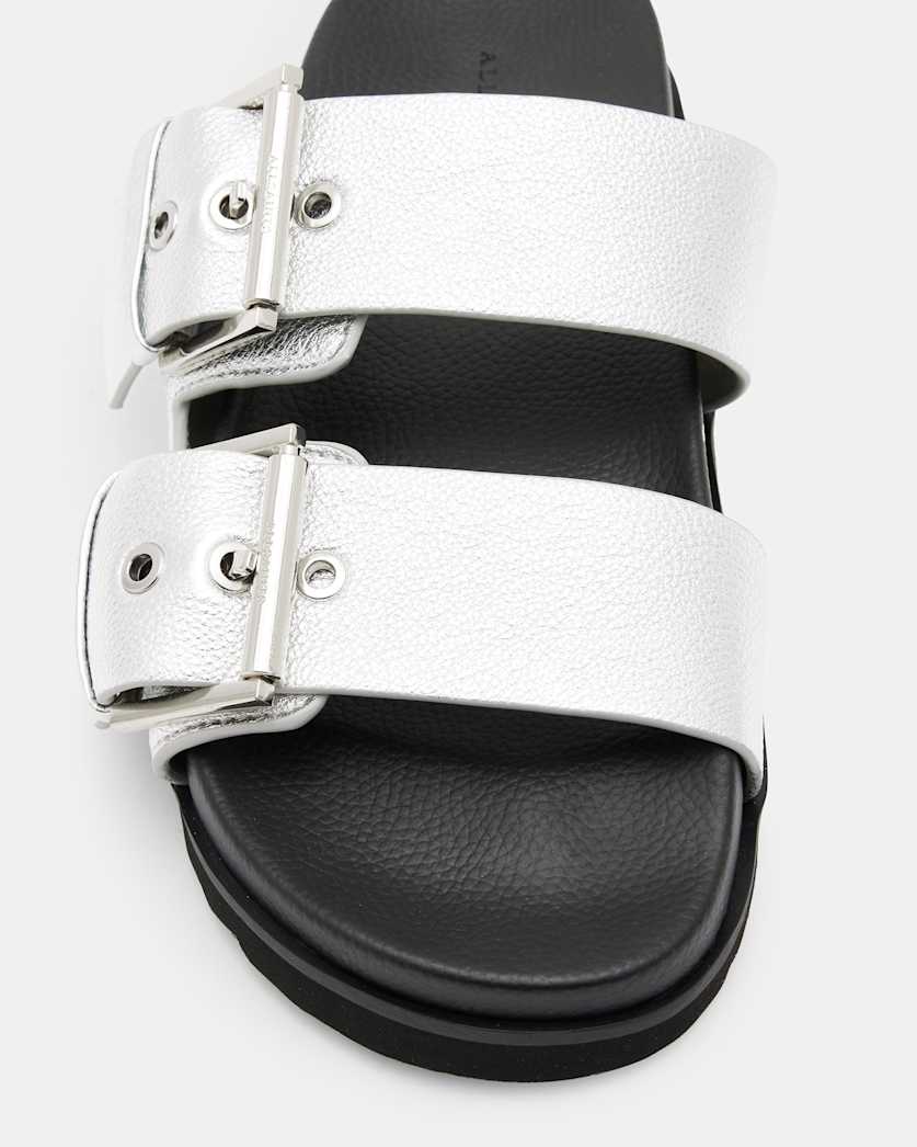 Sian Metallic Leather Buckle Sandals
