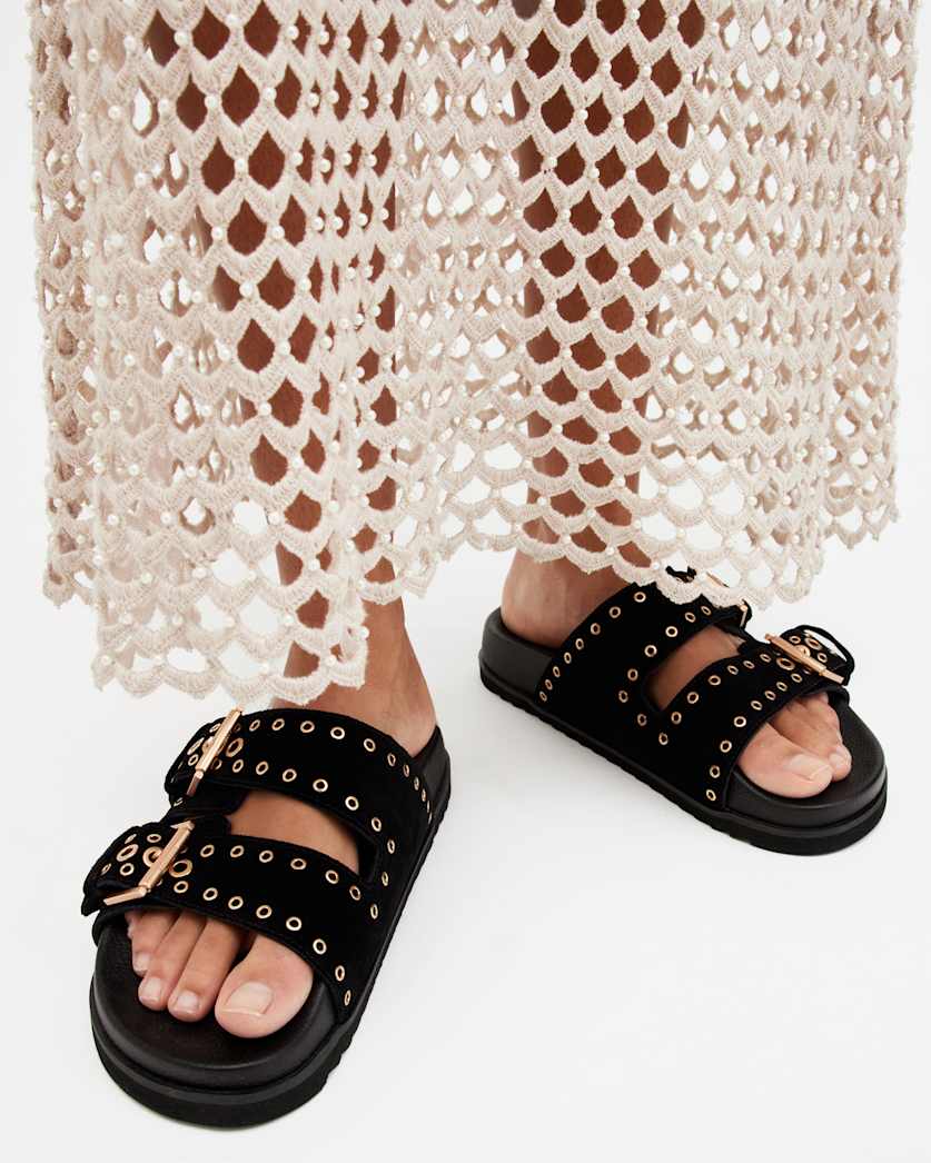 Khai Two Strap Suede Eyelet Sandals