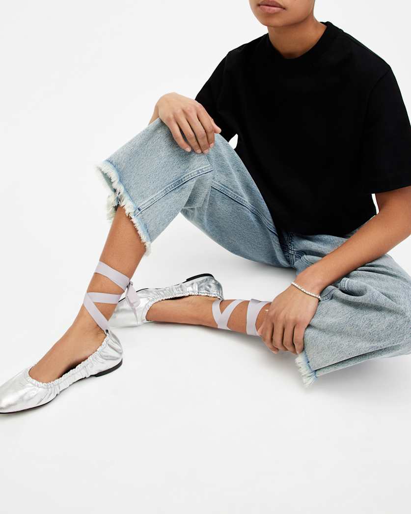 Alia Metallic Leather Ribbon Ballet Pumps