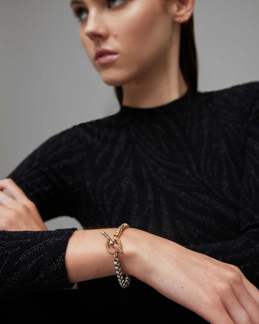 Box Chain Two Tone Bracelet
