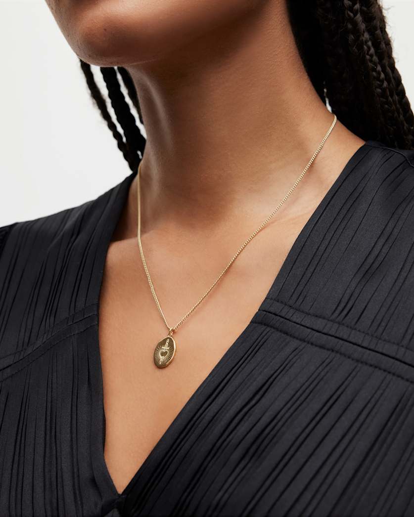 Engraved Gold-Tone Pendant Necklace