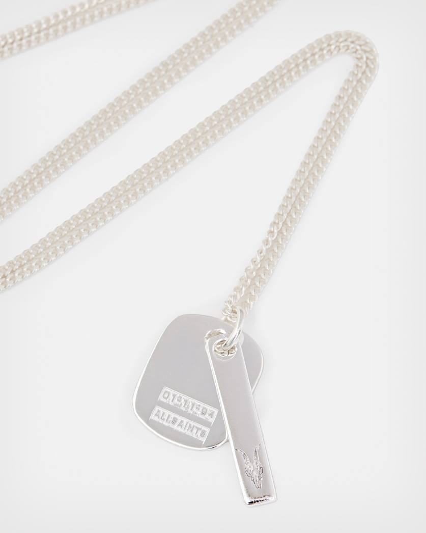 Logo Tag Sterling Silver Charm Necklace