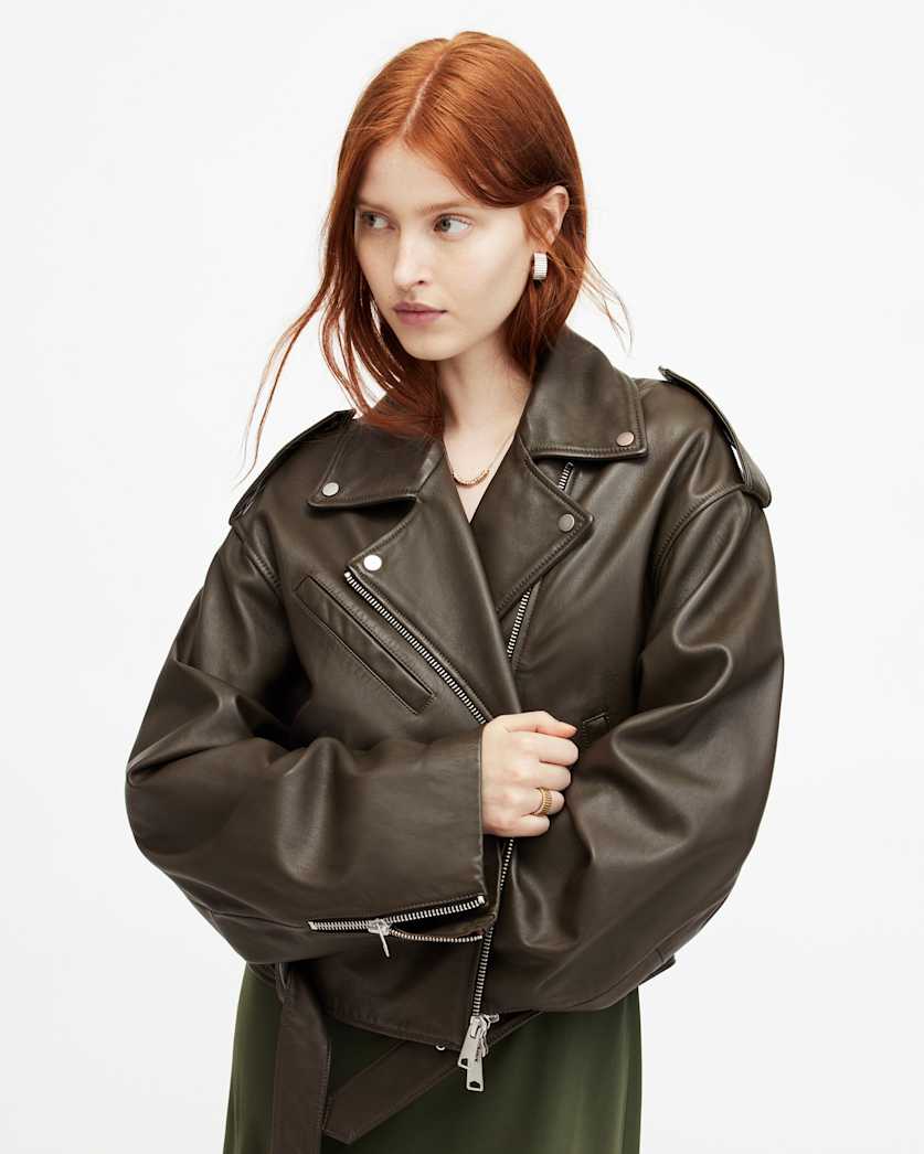 Dayle Oversized Leather Biker Jacket