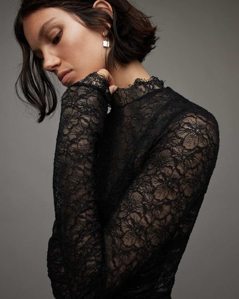 Francesco Long Sleeve Sheer Lace Top