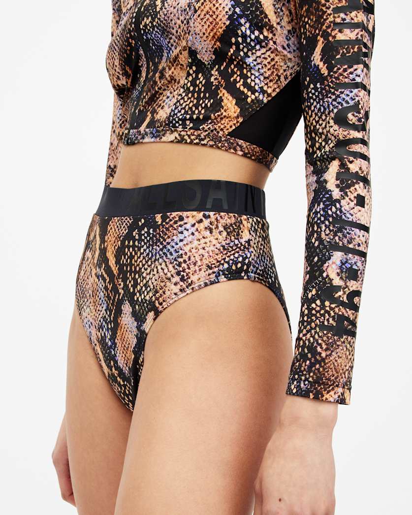 Dara Snake Print Logo Bikini Bottoms