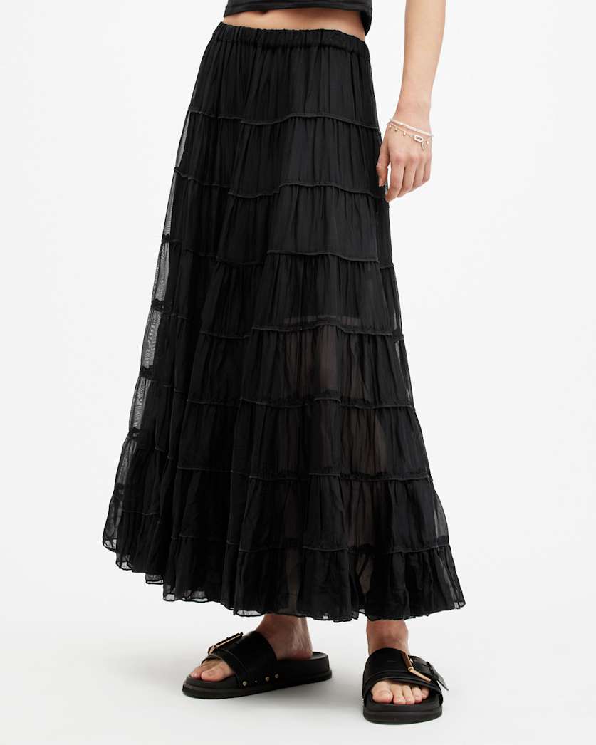 Eva Elasticated Waist Tiered Maxi Skirt