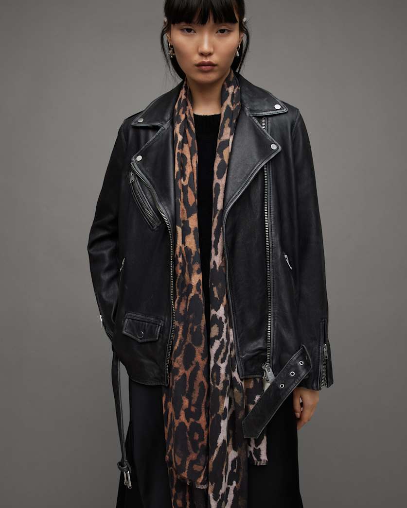 Anita Oblong Leopard Print Scarf