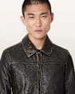 Alkan Zip Up Two Tone Leather Jacket