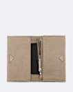 Pinked edge leather bi fold wallet