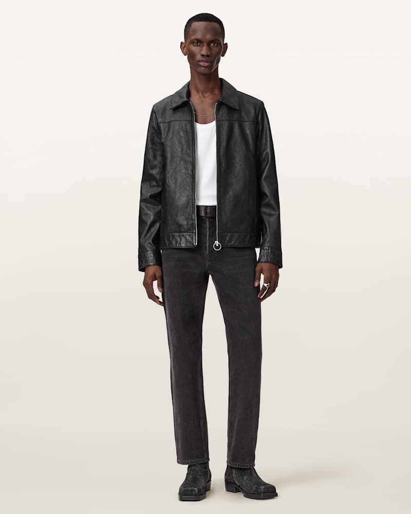 Alkan Zip Up Two Tone Leather Jacket 