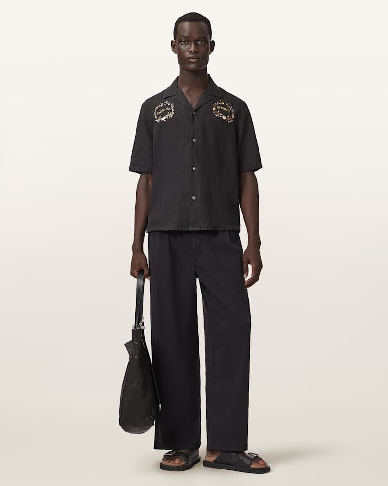 Klavicle Short Sleeve Linen Embroidered Shirt