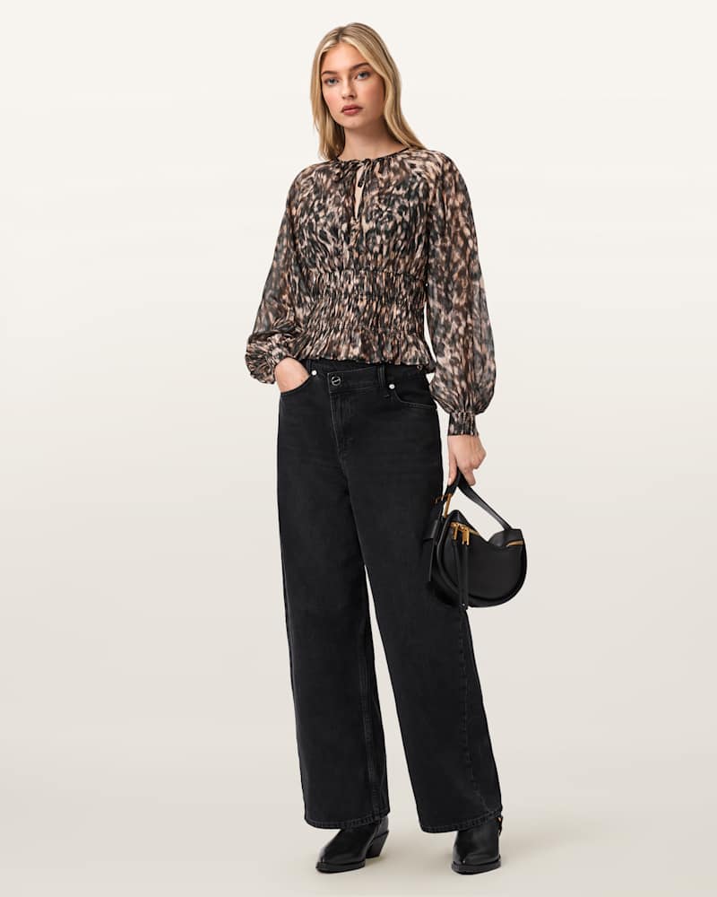 Cern Animal Print Shirred Top