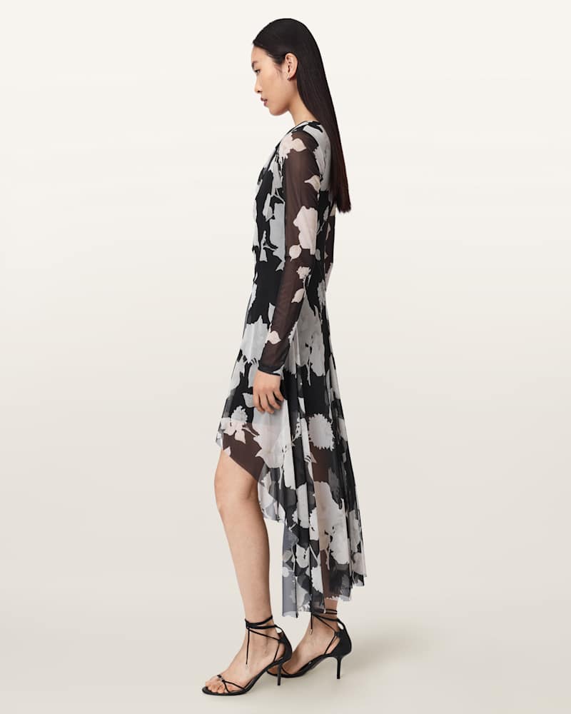 Loria Draped Mesh Midi Dress