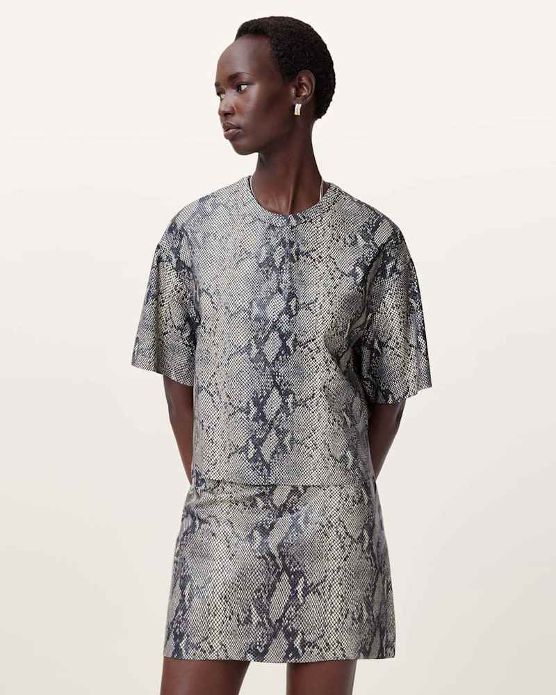 Renai Foil Snake Print Suede T-Shirt