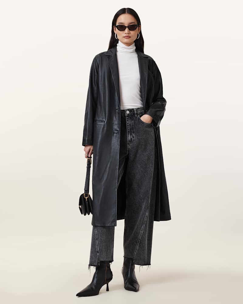 Aire Long Line Leather Coat