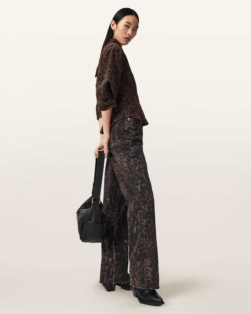 Nancy Leopard Print Denim Shirt