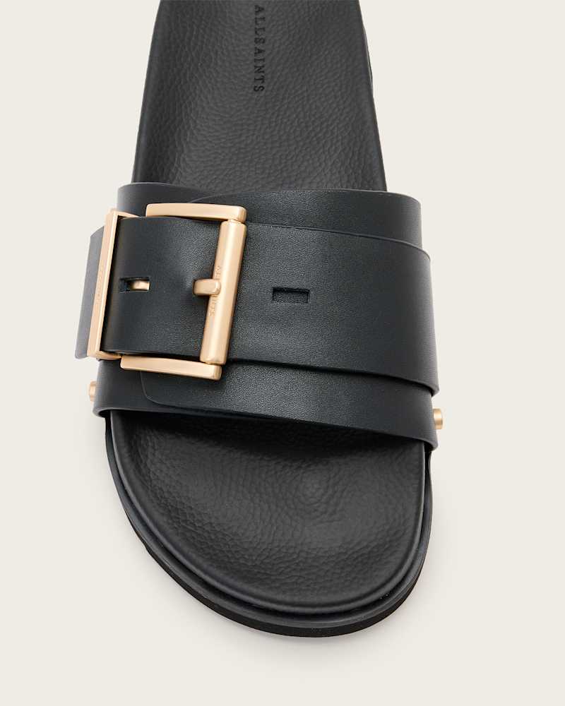 Ellie Studded Buckle Leather Sliders