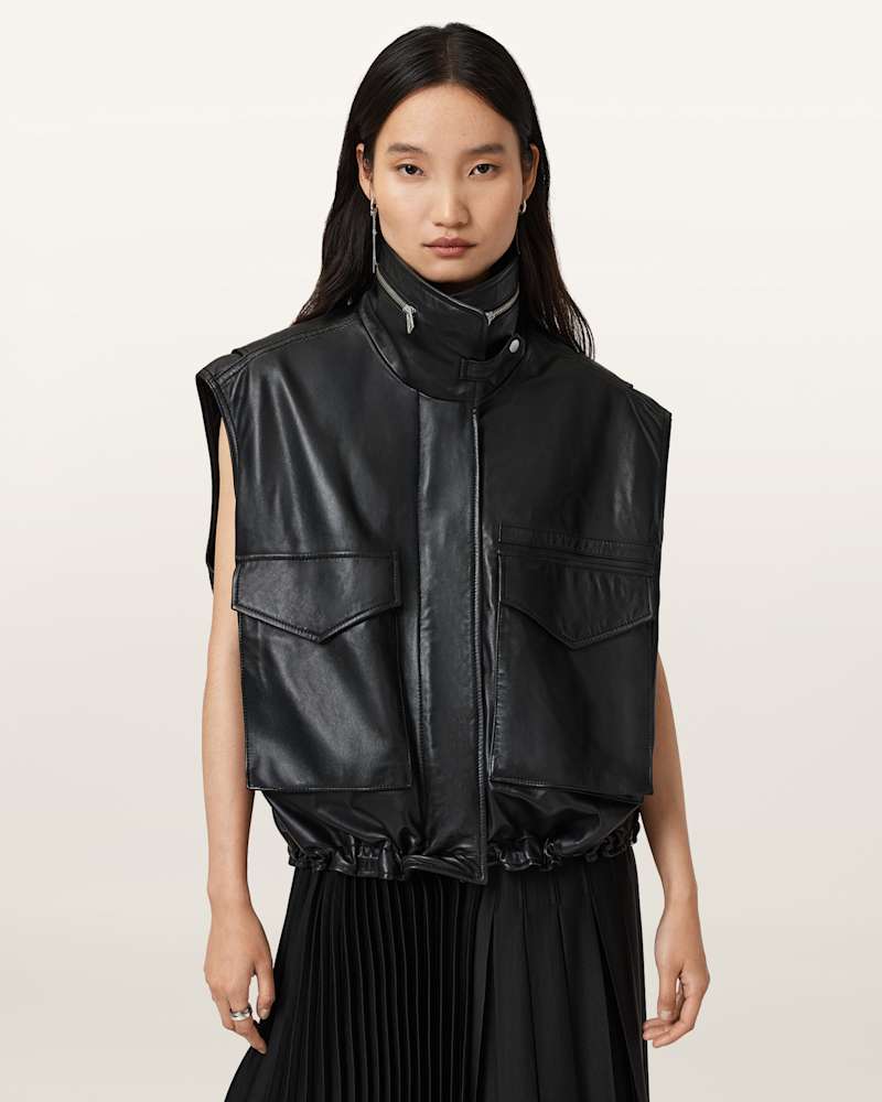 Clay Funnel Neck Leather Gilet