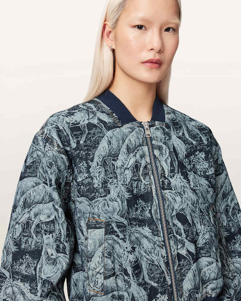 Kaytra Printed Denim Bomber