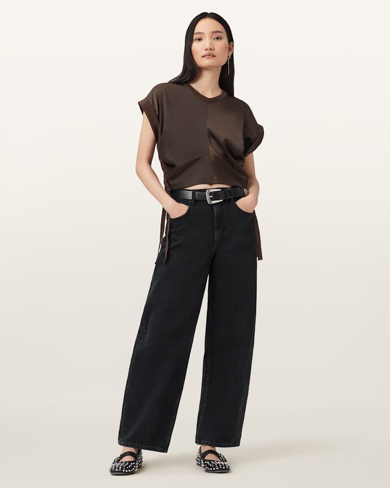 Mira Cropped Satin Drawcord T-Shirt 