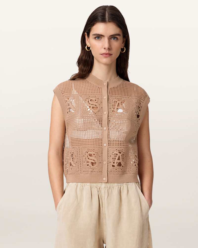 Kyra Open Knit Crochet Cotton Waistcoat