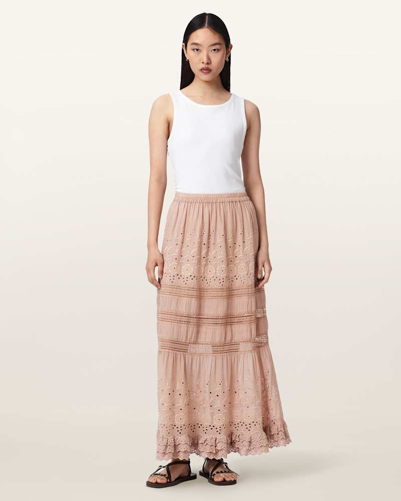 Camille Embroidered Tiered Maxi Skirt