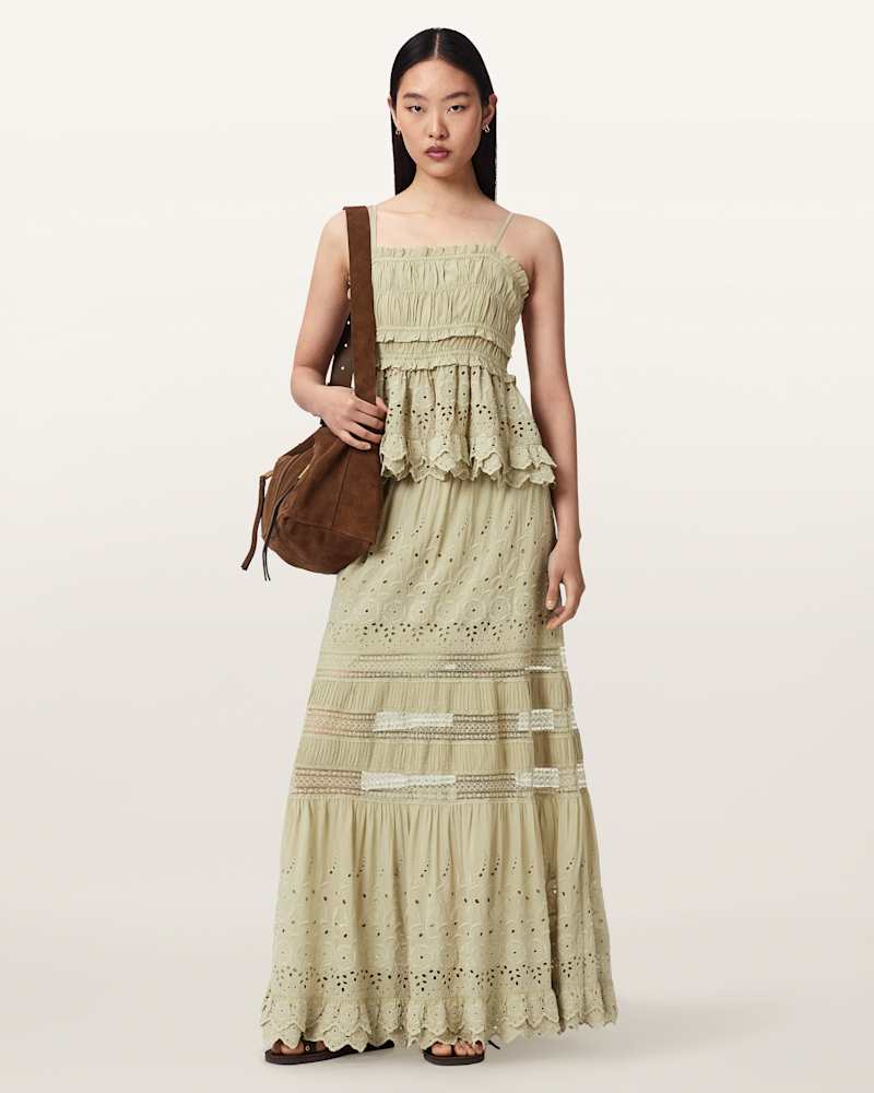 Camille Embroidered Tiered Maxi Skirt