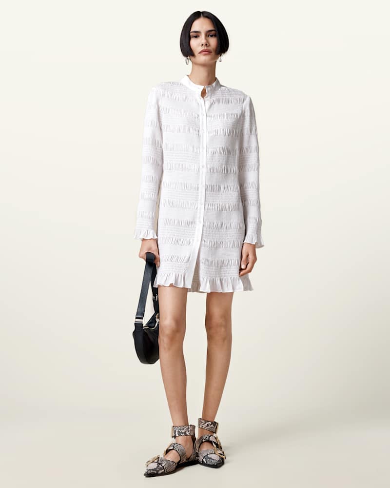Meg Shirred Mini Shirt Dress