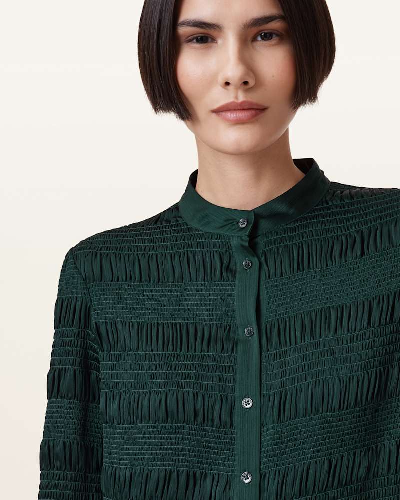 Meg Shirred Mini Shirt Dress