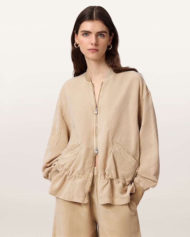 Sofi Linen Blend Drawstring Bomber Jacket