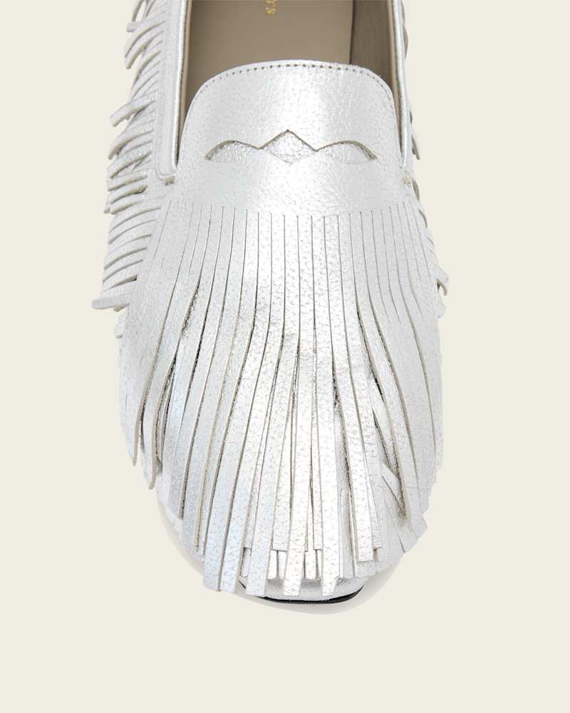 Sandy Metallic Fringe Loafers