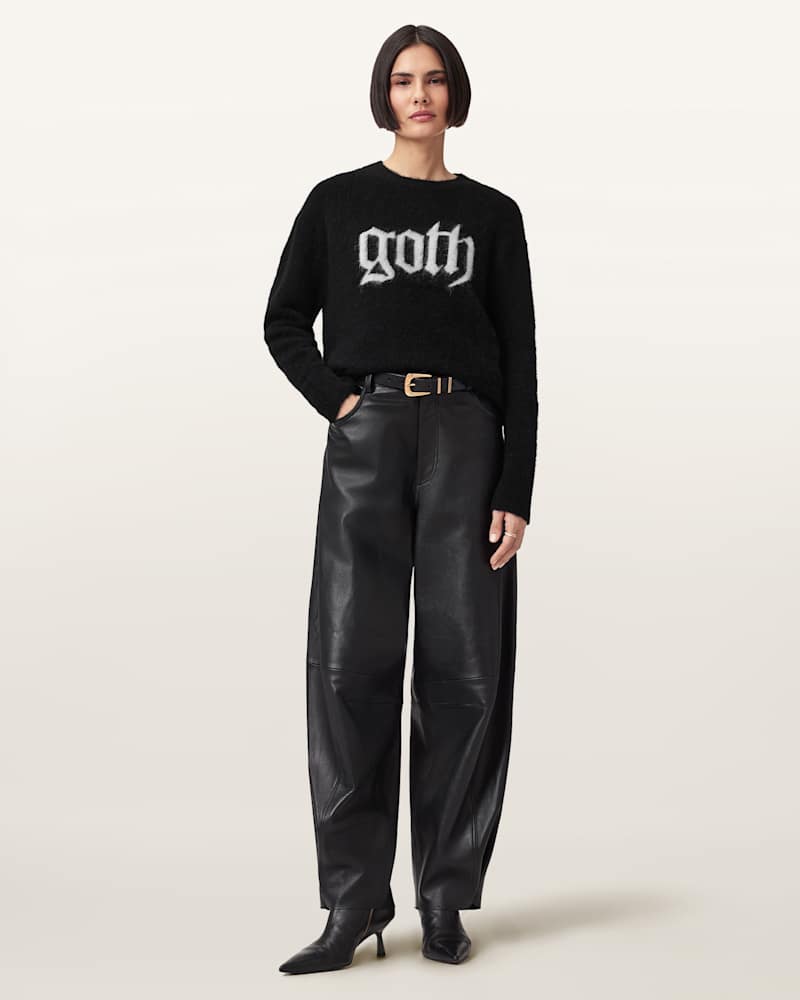Goth Motif Wool Blend Crew Neck Jumper
