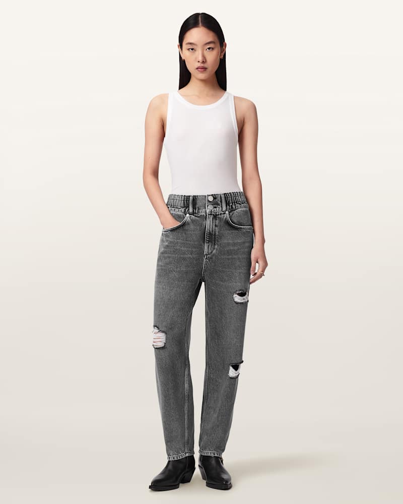 Daisy Tapered Leg Distressed Denim Jeans